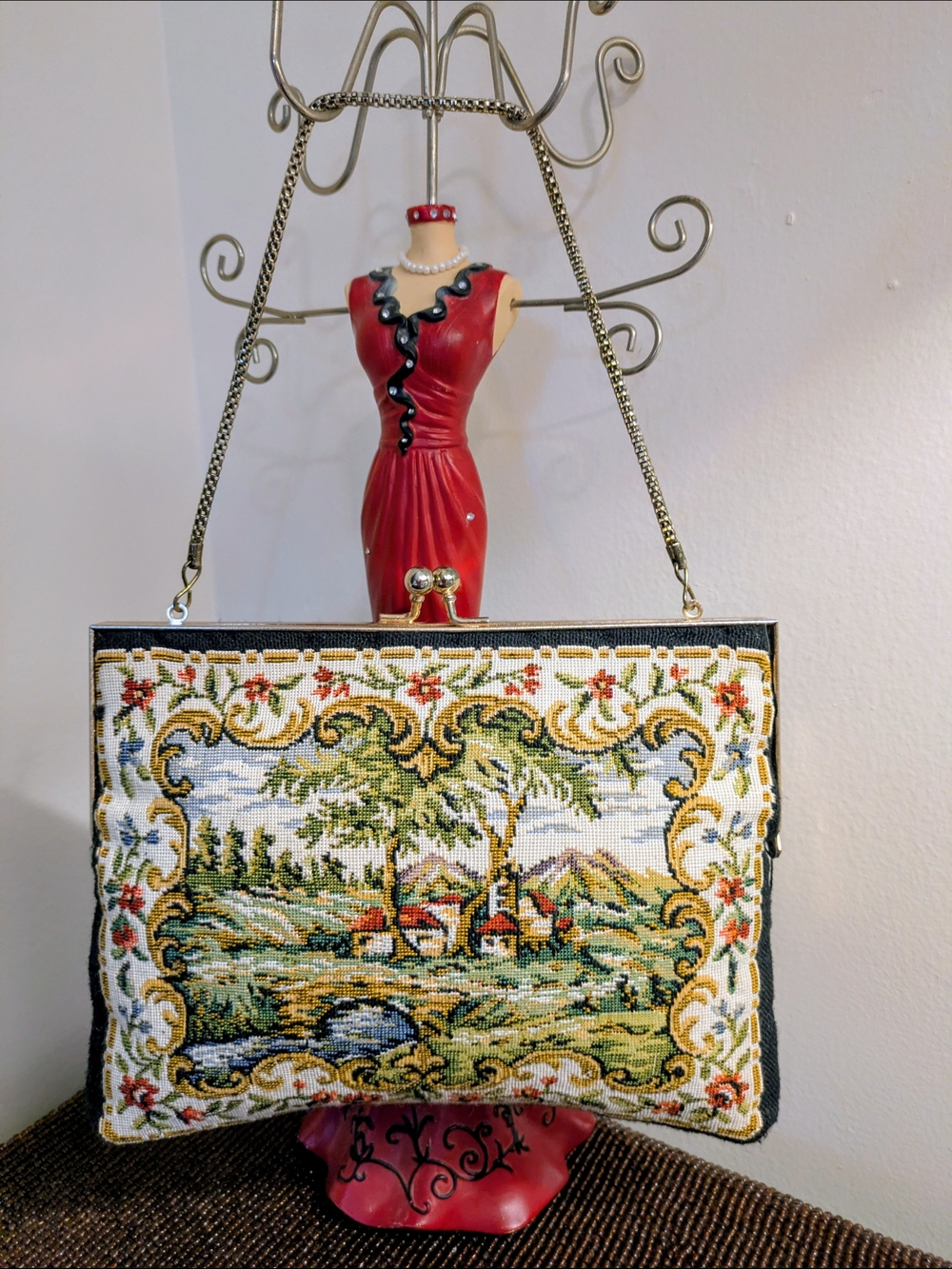 Mid Century Handmade Tapestry Landscape Clutch Wristlet By Du-Val